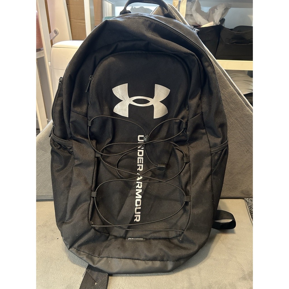 Under Armour Hustle Sport Backpack Black UA Storm Laptop School Gym 1364181